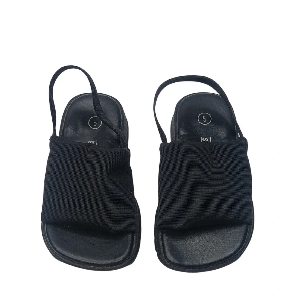 Smart Sandals Kids 5 Black Elastic Slingback‎ Fabric Upper Lug Sole Slides